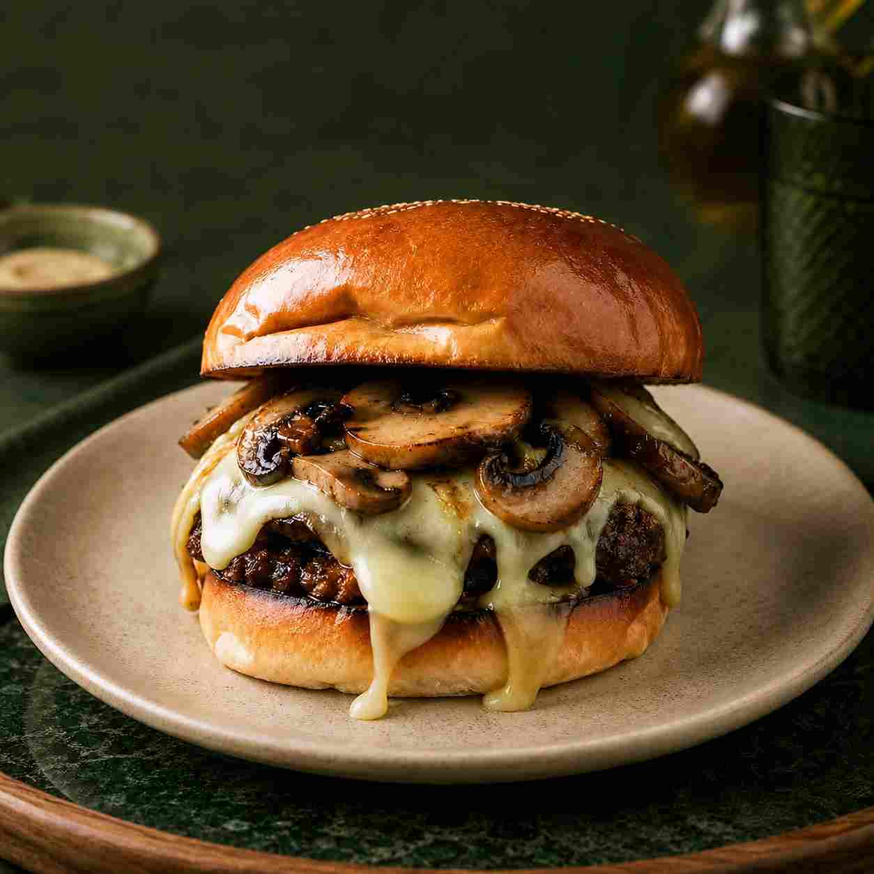 MUSHROOM SWISS BURGER — BURGERS