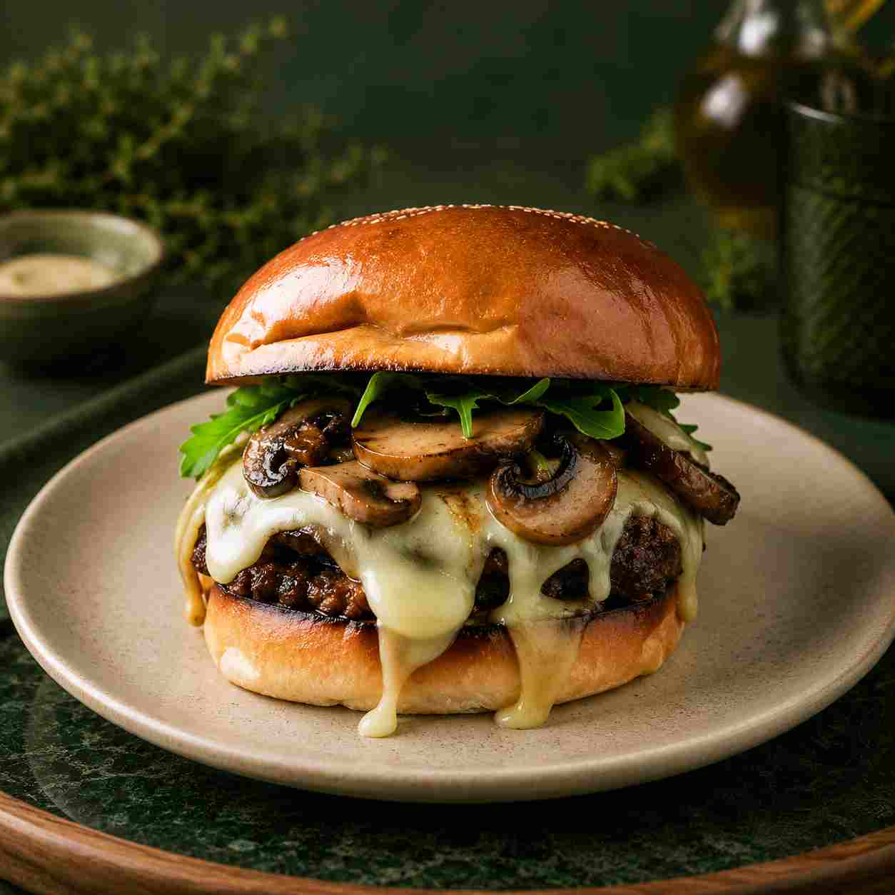 MUSHROOM SWISS BURGER — BURGERS